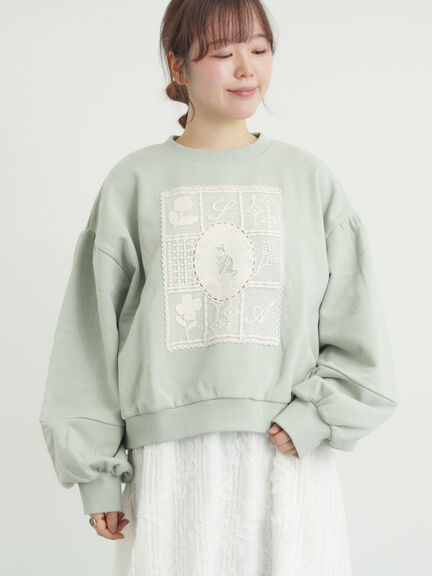 裏毛CAT柄パーツレース付スウェット（オフホワイト/グレー/ミント）｜Samansa Mos2（サマンサ モスモス）通販