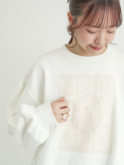 裏毛CAT柄パーツレース付スウェット（オフホワイト/グレー/ミント）｜Samansa Mos2（サマンサ モスモス）通販