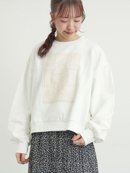 裏毛CAT柄パーツレース付スウェット（オフホワイト/グレー/ミント）｜Samansa Mos2（サマンサ モスモス）通販