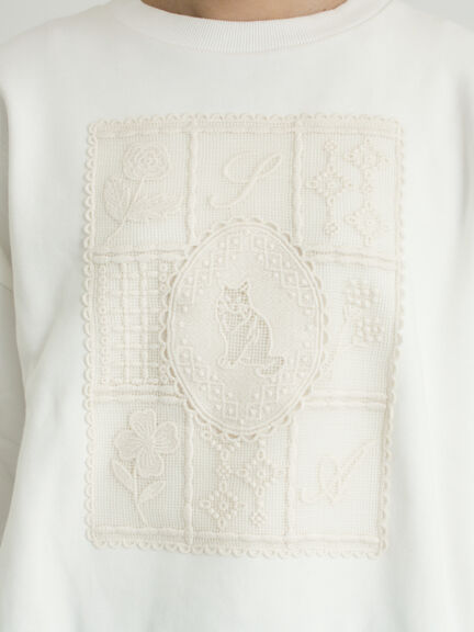 裏毛CAT柄パーツレース付スウェット（オフホワイト/グレー/ミント）｜Samansa Mos2（サマンサ モスモス）通販