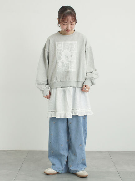 裏毛CAT柄パーツレース付スウェット（オフホワイト/グレー/ミント）｜Samansa Mos2（サマンサ モスモス）通販