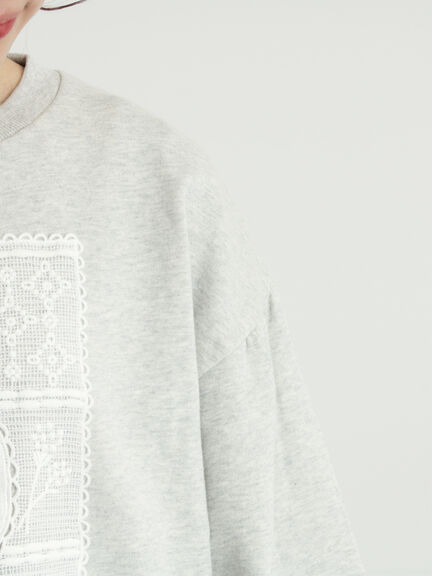 裏毛CAT柄パーツレース付スウェット（オフホワイト/グレー/ミント）｜Samansa Mos2（サマンサ モスモス）通販