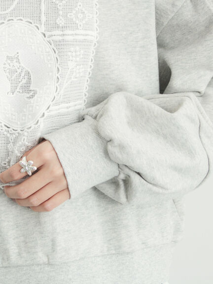 裏毛CAT柄パーツレース付スウェット（オフホワイト/グレー/ミント）｜Samansa Mos2（サマンサ モスモス）通販