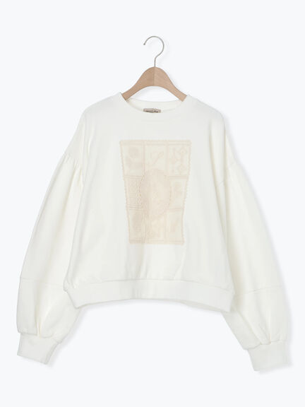 裏毛CAT柄パーツレース付スウェット（オフホワイト/グレー/ミント）｜Samansa Mos2（サマンサ モスモス）通販