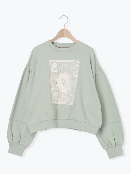 裏毛CAT柄パーツレース付スウェット（オフホワイト/グレー/ミント）｜Samansa Mos2（サマンサ モスモス）通販