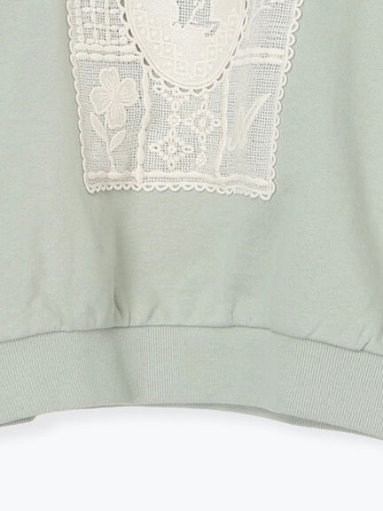 裏毛CAT柄パーツレース付スウェット（オフホワイト/グレー/ミント）｜Samansa Mos2（サマンサ モスモス）通販