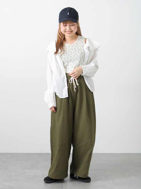 花柄パターンメッシュレース付ノースリーブ（オフホワイト