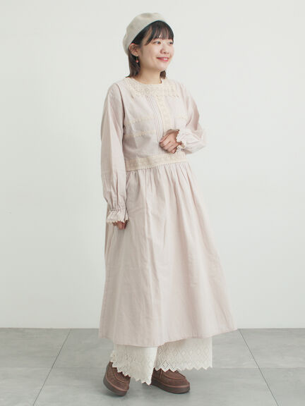レースピンタックワンピース（チャコールグレー/ベージュ/キナリ）｜Samansa Mos2（サマンサ モスモス）通販