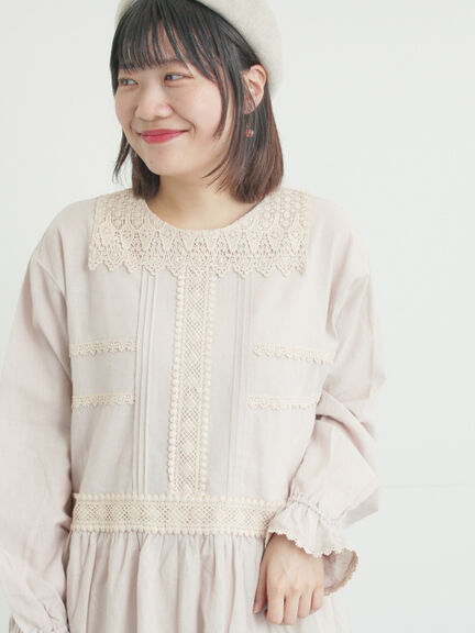 レースピンタックワンピース（チャコールグレー/ベージュ/キナリ）｜Samansa Mos2（サマンサ モスモス）通販