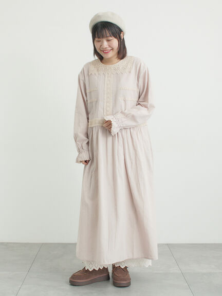 レースピンタックワンピース（チャコールグレー/ベージュ/キナリ）｜Samansa Mos2（サマンサ モスモス）通販