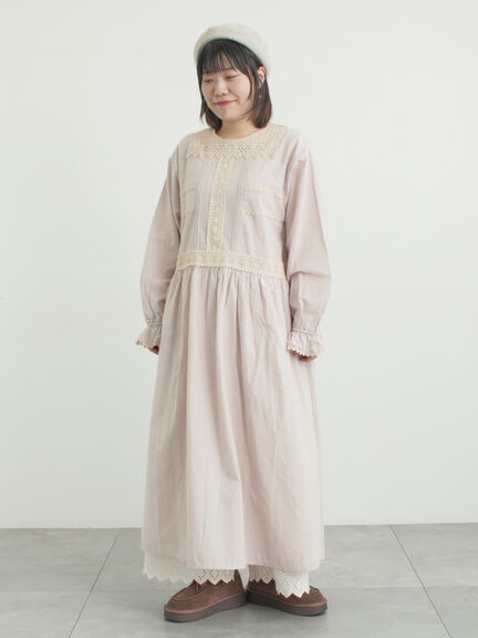 レースピンタックワンピース（チャコールグレー/ベージュ/キナリ）｜Samansa Mos2（サマンサ モスモス）通販