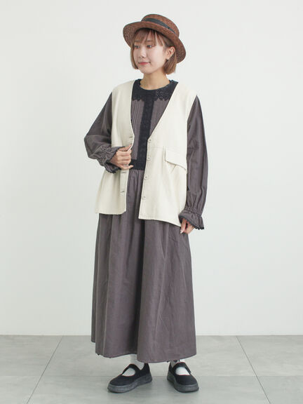 レースピンタックワンピース（チャコールグレー/ベージュ/キナリ）｜Samansa Mos2（サマンサ モスモス）通販