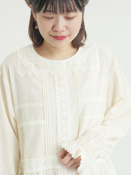 レースピンタックワンピース（チャコールグレー/ベージュ/キナリ）｜Samansa Mos2（サマンサ モスモス）通販