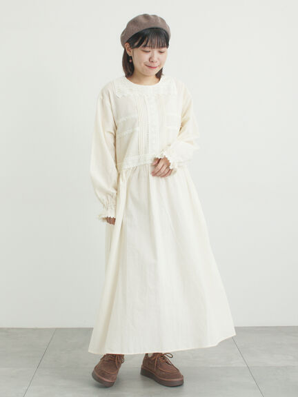 レースピンタックワンピース（チャコールグレー/ベージュ/キナリ）｜Samansa Mos2（サマンサ モスモス）通販