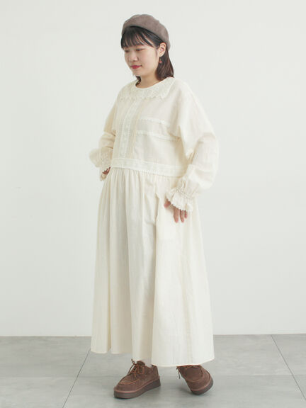 レースピンタックワンピース（チャコールグレー/ベージュ/キナリ）｜Samansa Mos2（サマンサ モスモス）通販