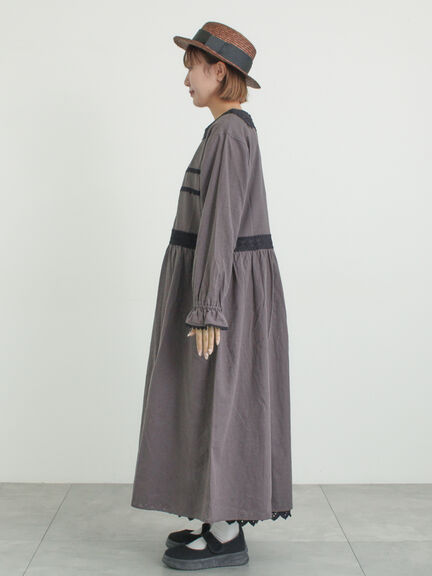 レースピンタックワンピース（チャコールグレー/ベージュ/キナリ）｜Samansa Mos2（サマンサ モスモス）通販