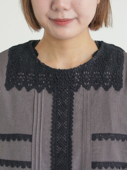 レースピンタックワンピース（チャコールグレー/ベージュ/キナリ）｜Samansa Mos2（サマンサ モスモス）通販