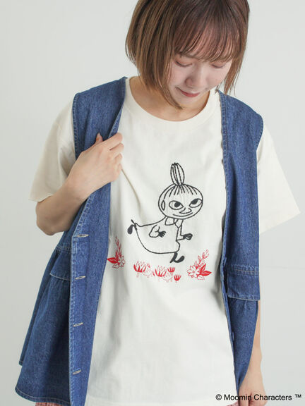 【MOOMIN×Samansa Mos2】ぽこぽこ刺繍Tシャツ（オフホワイト/チャコールグレー/ピンク）｜Samansa Mos2（サマンサ モスモス）通販