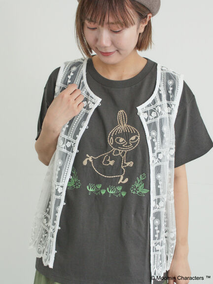 【MOOMIN×Samansa Mos2】ぽこぽこ刺繍Tシャツ（オフホワイト/チャコールグレー/ピンク）｜Samansa Mos2（サマンサ モスモス）通販