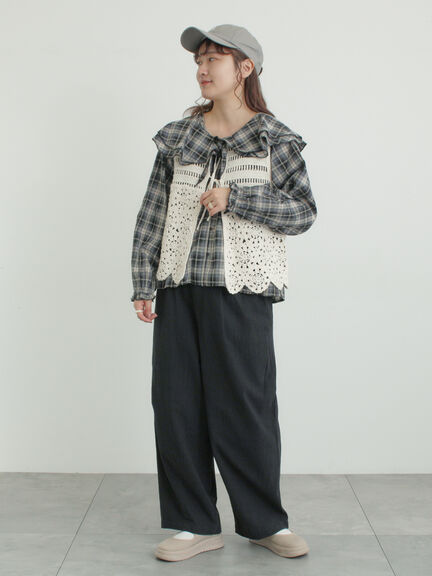 綿麻コクーンパンツ（オフホワイト/ブラック/サックスブルー）｜Samansa Mos2（サマンサ モスモス）通販