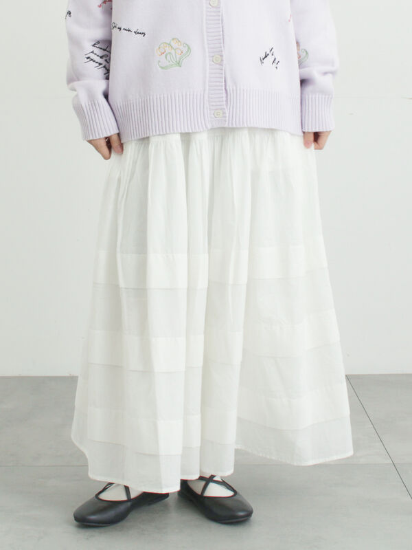 シアータックギャザースカート（オフホワイト/チャコールグレー/レッド