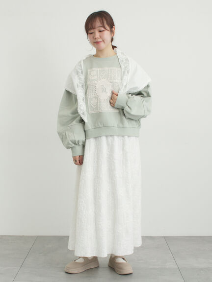 花柄テープ刺繍フレアスカート（オフホワイト/ブラック）｜Samansa Mos2（サマンサ モスモス）通販