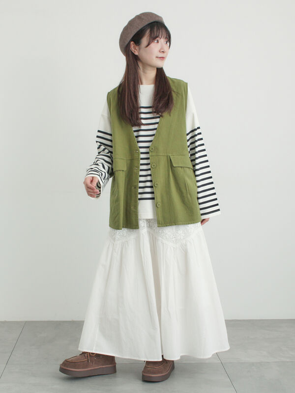 柄アソートティアードレーススカート（オフホワイト/ブラック/ミント