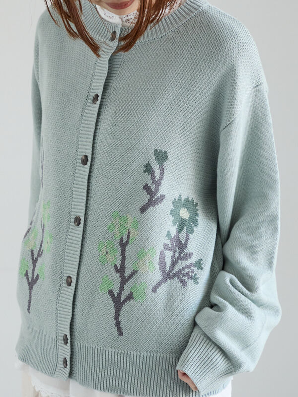 セール】 花柄ジャカードカーディガン（グレー/ベージュ/サックス