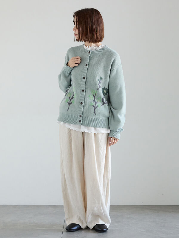 セール】 花柄ジャカードカーディガン（グレー/ベージュ/サックス