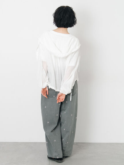 シアー裾ドロストフードシャツ（オフホワイト/ブラック/サックスブルー）｜Samansa Mos2（サマンサ モスモス）通販