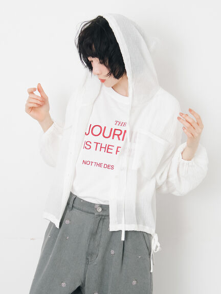 シアー裾ドロストフードシャツ（オフホワイト/ブラック/サックスブルー）｜Samansa Mos2（サマンサ モスモス）通販