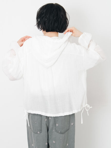 シアー裾ドロストフードシャツ（オフホワイト/ブラック/サックスブルー）｜Samansa Mos2（サマンサ モスモス）通販