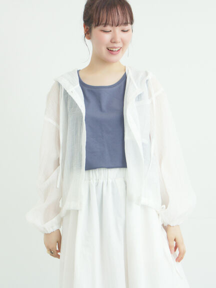 シアー裾ドロストフードシャツ（オフホワイト/ブラック/サックスブルー）｜Samansa Mos2（サマンサ モスモス）通販