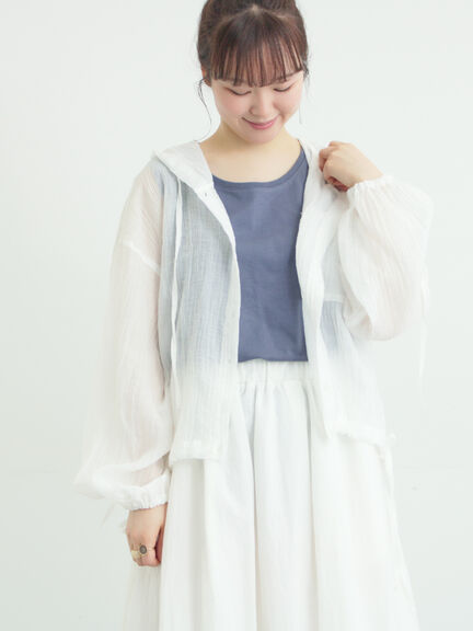 シアー裾ドロストフードシャツ（オフホワイト/ブラック/サックスブルー）｜Samansa Mos2（サマンサ モスモス）通販