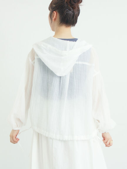シアー裾ドロストフードシャツ（オフホワイト/ブラック/サックスブルー）｜Samansa Mos2（サマンサ モスモス）通販