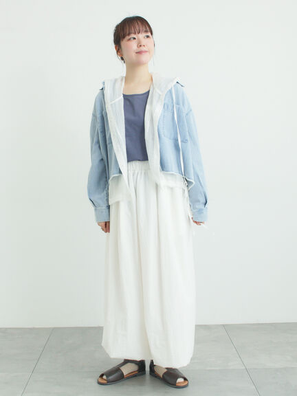 シアー裾ドロストフードシャツ（オフホワイト/ブラック/サックスブルー）｜Samansa Mos2（サマンサ モスモス）通販