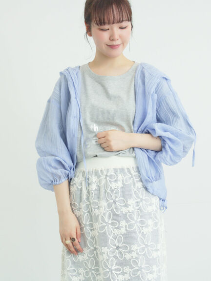 シアー裾ドロストフードシャツ（オフホワイト/ブラック/サックスブルー）｜Samansa Mos2（サマンサ モスモス）通販