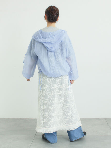 シアー裾ドロストフードシャツ（オフホワイト/ブラック/サックスブルー）｜Samansa Mos2（サマンサ モスモス）通販