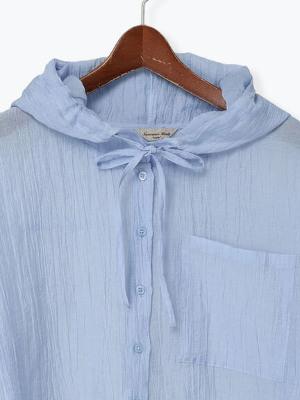 シアー裾ドロストフードシャツ（オフホワイト/ブラック/サックスブルー）｜Samansa Mos2（サマンサ モスモス）通販