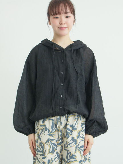 シアー裾ドロストフードシャツ（オフホワイト/ブラック/サックスブルー）｜Samansa Mos2（サマンサ モスモス）通販