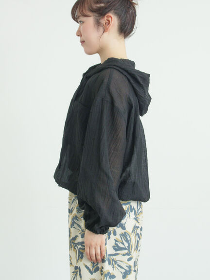 シアー裾ドロストフードシャツ（オフホワイト/ブラック/サックスブルー）｜Samansa Mos2（サマンサ モスモス）通販