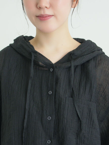 シアー裾ドロストフードシャツ（オフホワイト/ブラック/サックスブルー）｜Samansa Mos2（サマンサ モスモス）通販