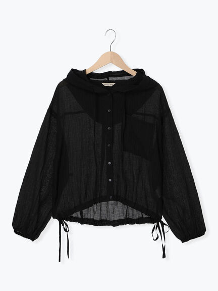 シアー裾ドロストフードシャツ（オフホワイト/ブラック/サックスブルー）｜Samansa Mos2（サマンサ モスモス）通販