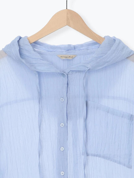 シアー裾ドロストフードシャツ（オフホワイト/ブラック/サックスブルー）｜Samansa Mos2（サマンサ モスモス）通販