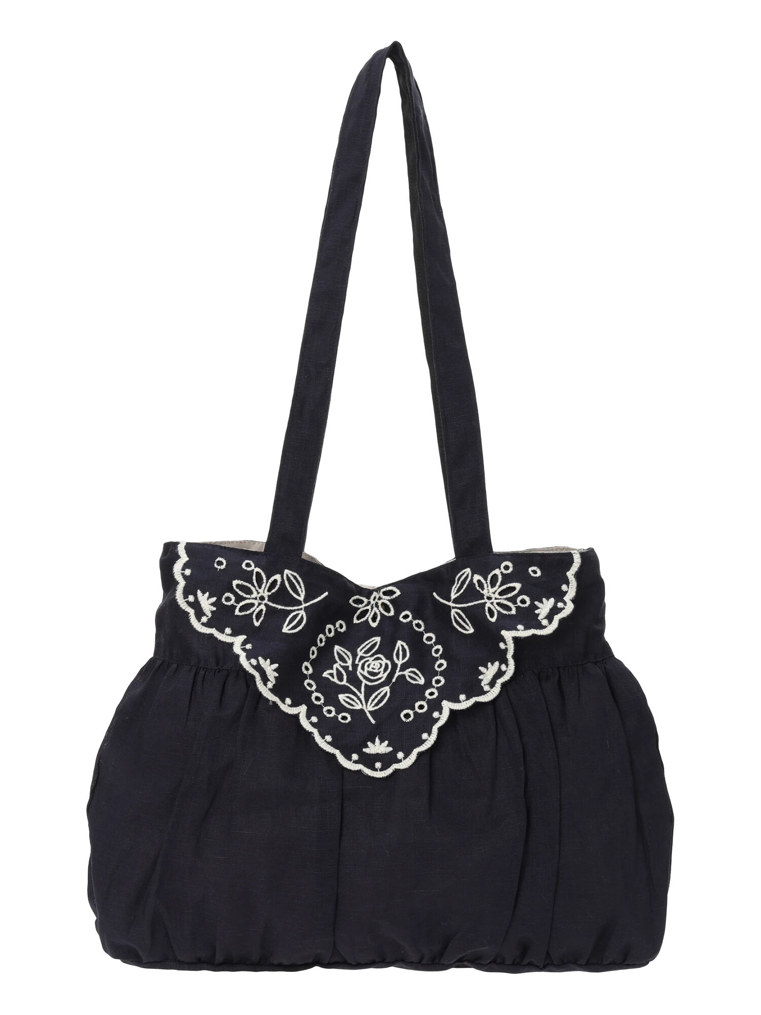 ローズ柄スカラップ刺繍バッグ（チャコールグレー/キナリ/バッグ