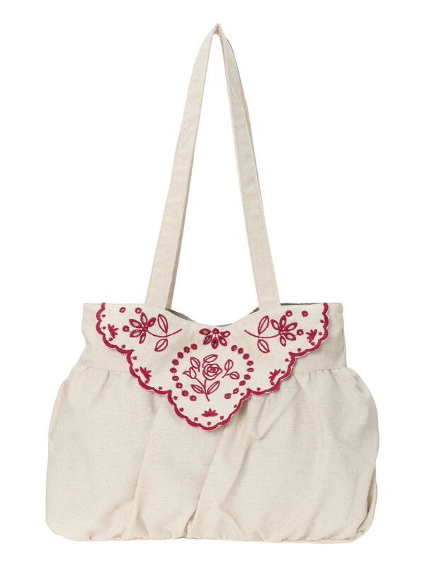 ローズ柄スカラップ刺繍バッグ（チャコールグレー/キナリ/バッグ