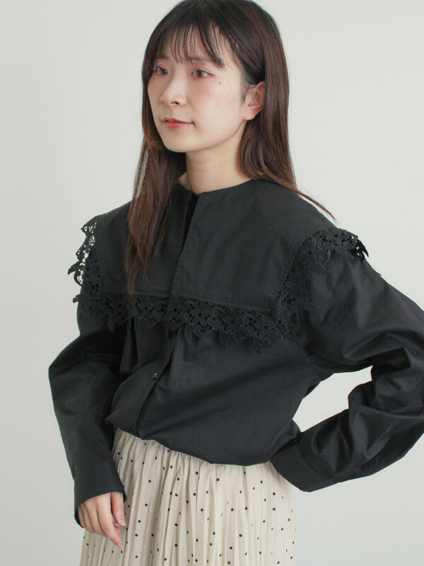 ビッグスクエア襟ブラウス（オフホワイト/ブラック）｜Samansa Mos2（サマンサ モスモス）通販