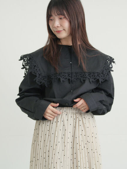 ビッグスクエア襟ブラウス（オフホワイト/ブラック）｜Samansa Mos2（サマンサ モスモス）通販