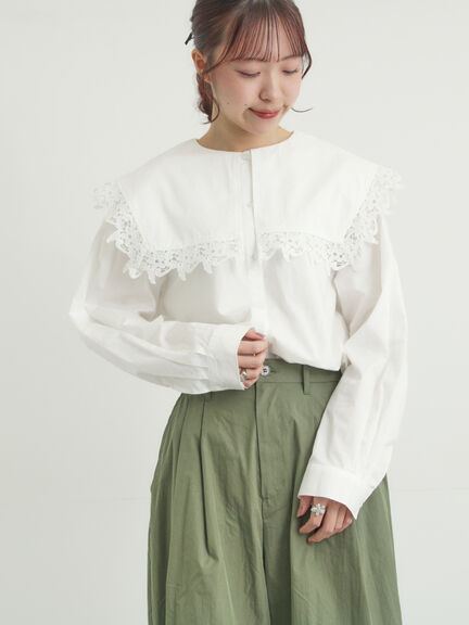 ビッグスクエア襟ブラウス（オフホワイト/ブラック）｜Samansa Mos2（サマンサ モスモス）通販