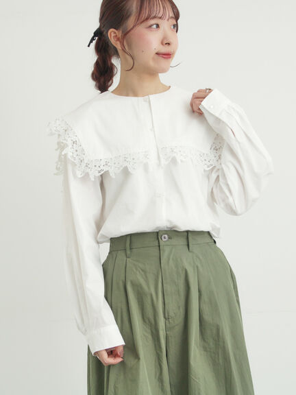 ビッグスクエア襟ブラウス（オフホワイト/ブラック）｜Samansa Mos2（サマンサ モスモス）通販